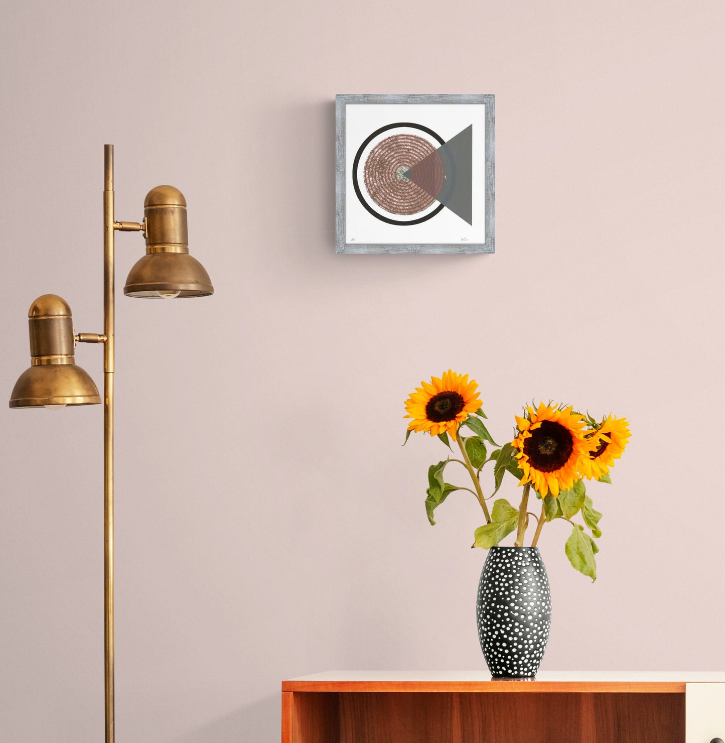 Geo Copper and Grey Framed Screen Print
