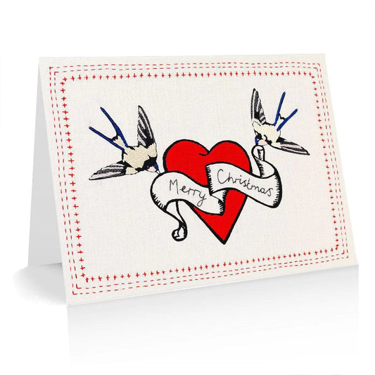 Vintage Tattoo Hearts and Birds Christmas Cards - Pack of 5