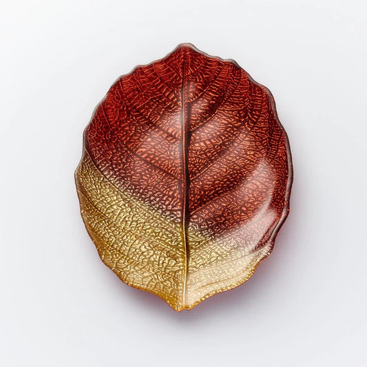 Amber and Gold Glass Leaf Plate